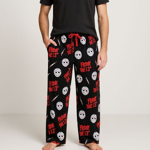 Friday the 13th Jason Voorhees Pajama Pants Men’s L Horror Sleep Lounge Black Re - Picture 1 of 9